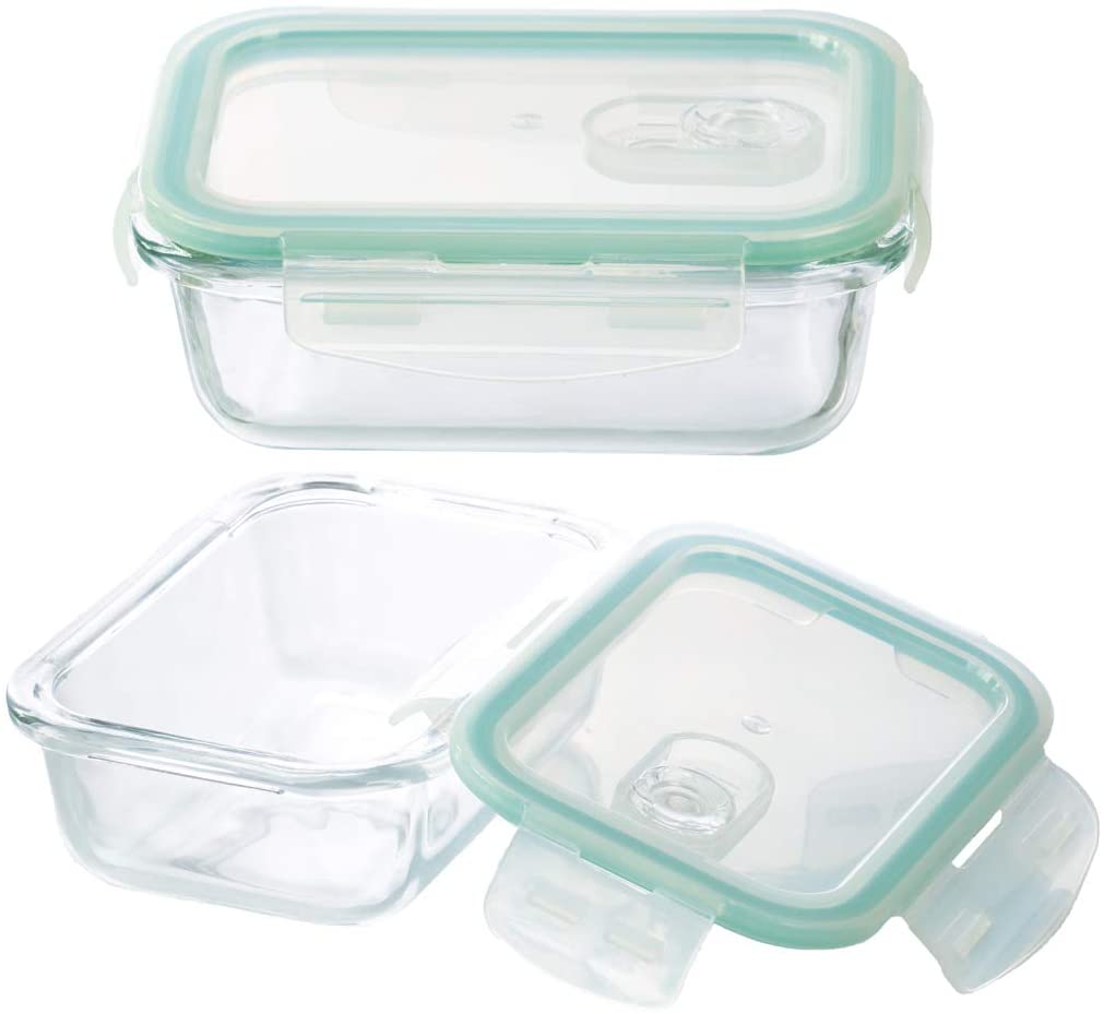 Pote Hermético Retângular de Vidro, Transparente/Verde Claro, 370ml, Lyor
