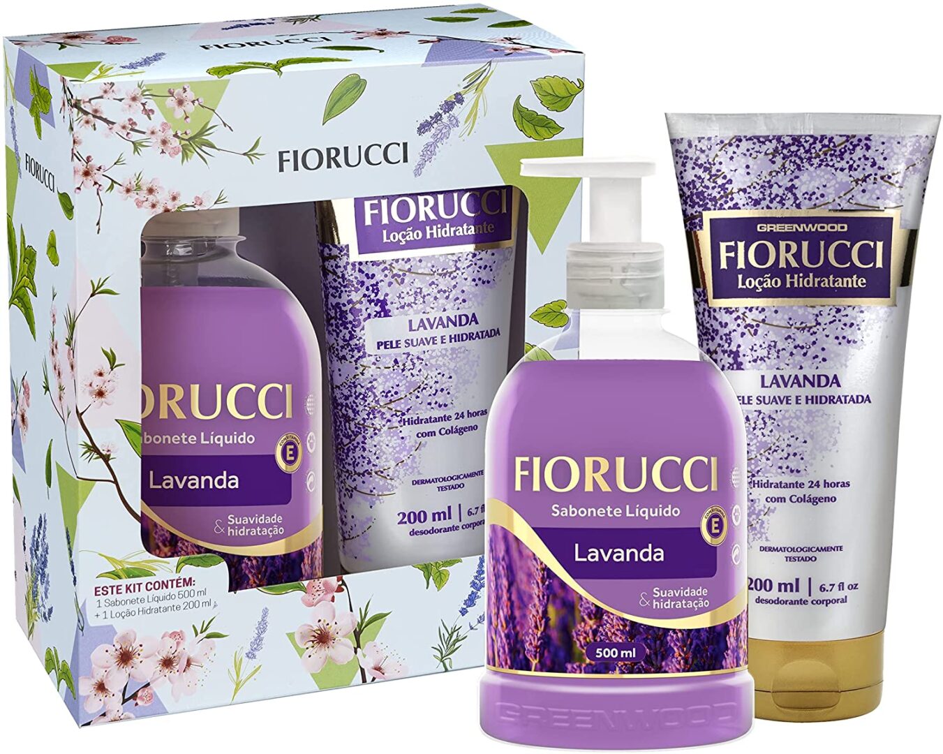 Kit Sabonete Líquido 500Ml + Loção Hid. 200Ml Lavanda, Fiorucci