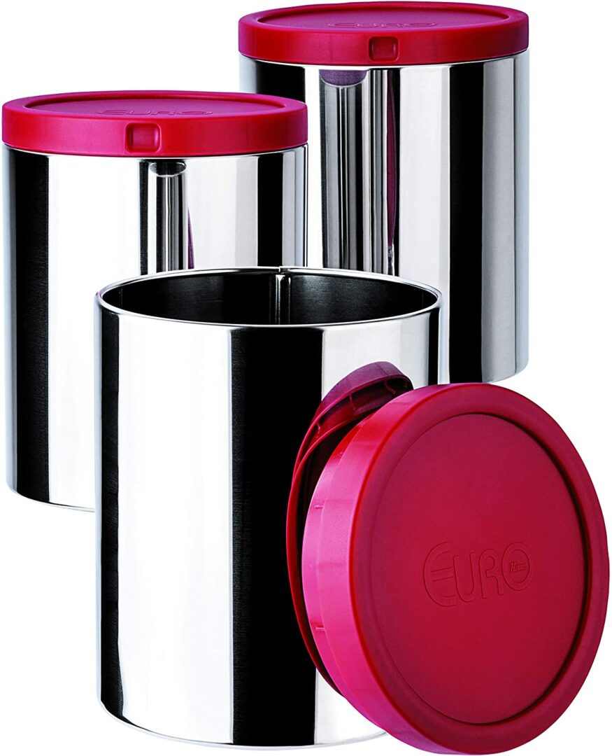 Porta Mantimentos Inox 3 Peças com Tampa, Euro, Vermelho