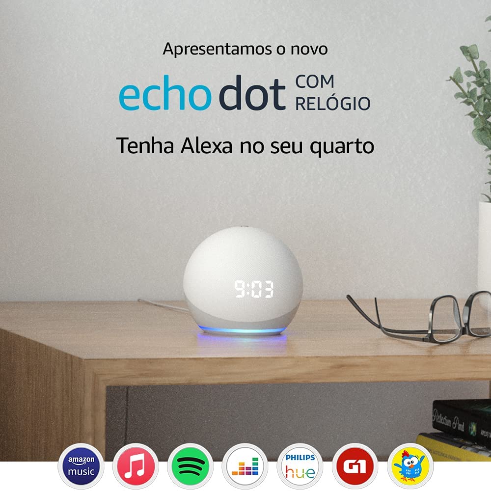 Echo Dot (4ª geração): Smart Speaker com Relógio e Alexa - Cor Branca