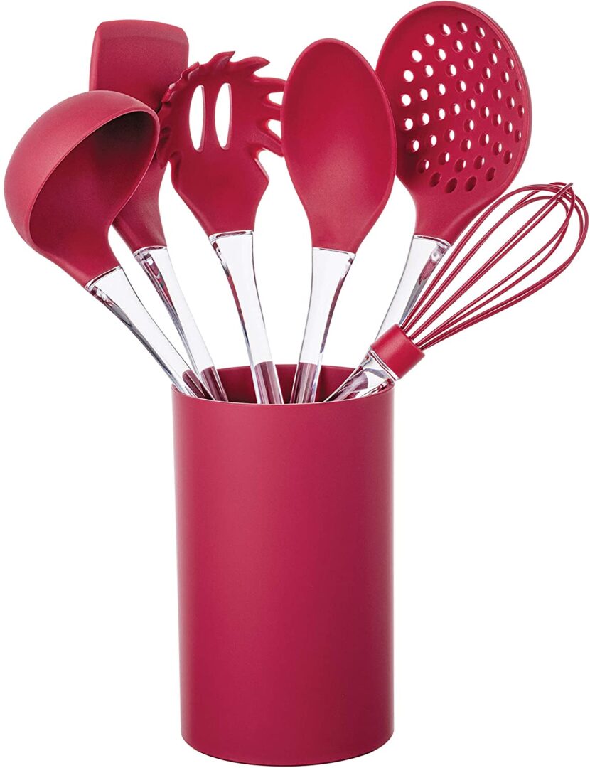 Conjunto de Gadgets de Silicone com Cabo Acrílico 7 Peças Euro Vermelho