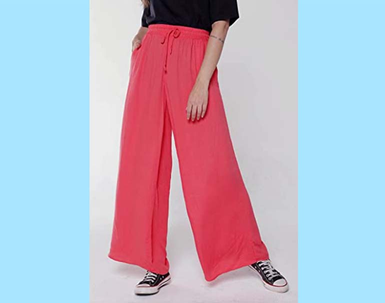 Calça Pantalona Wide Leg Cintura Alta Sob com Bolsos Coral