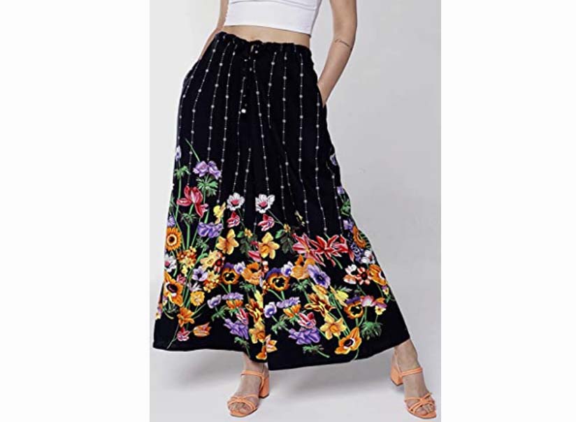 Calça Pantalona Wide Leg em Viscose Estampada Sob Preta