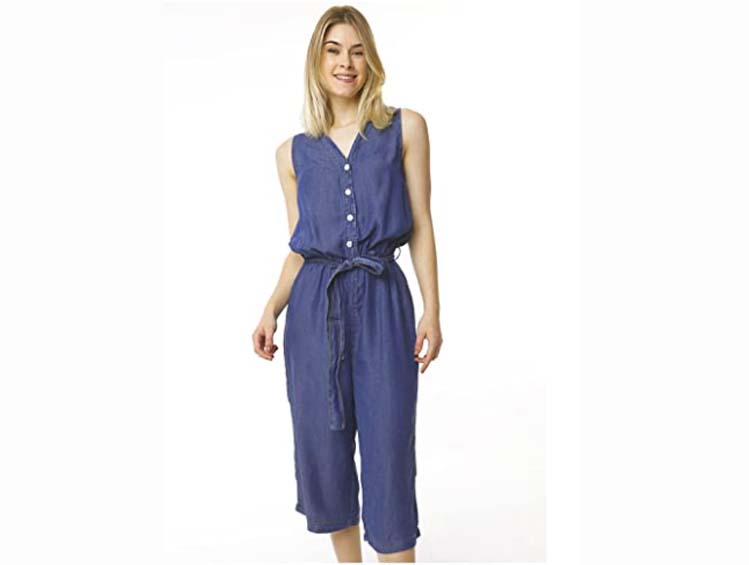 Macacão Pantacourt Jeans Wide Leg Sob Azul