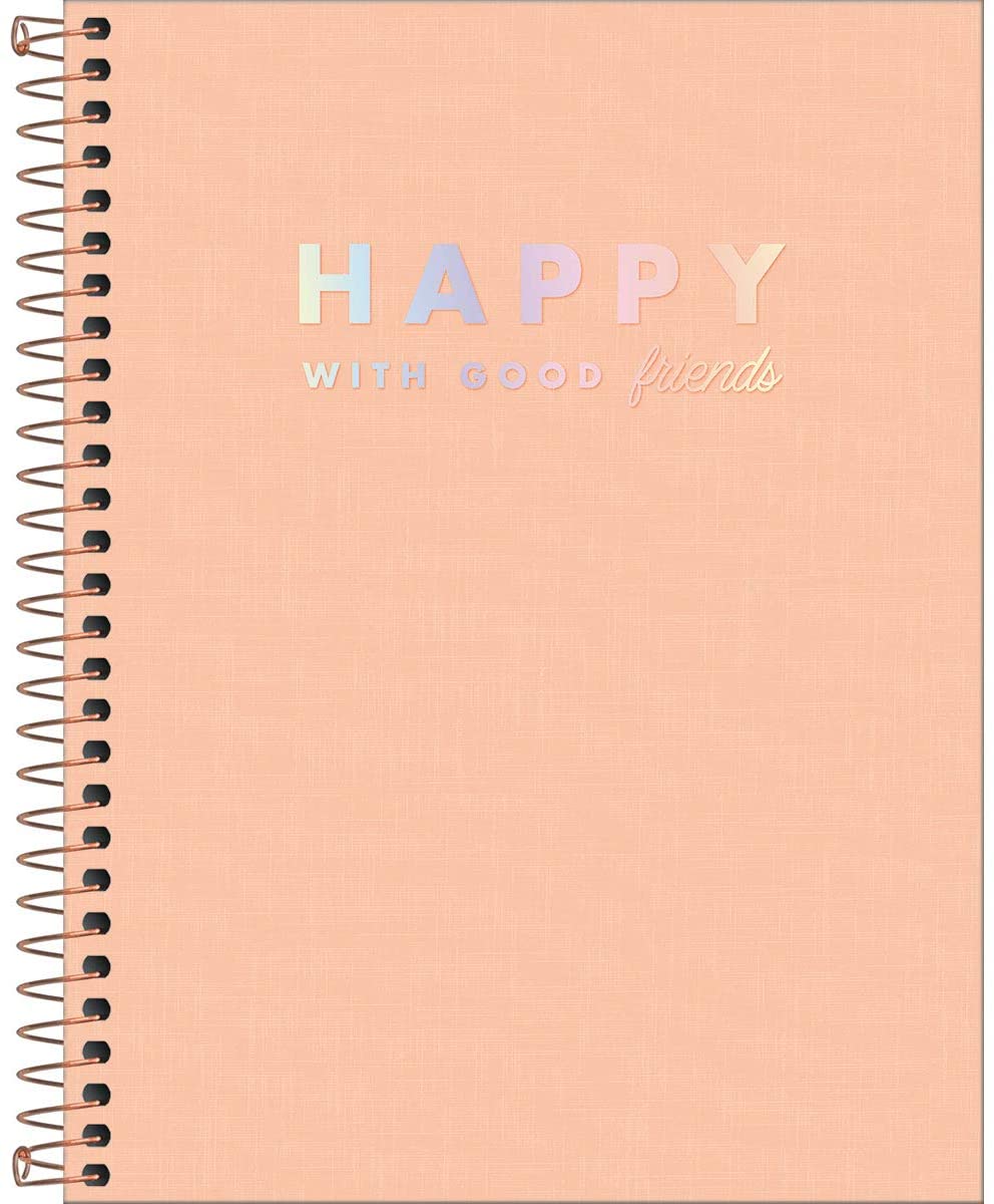 Caderno Espiral Capa Plástica Colegial 10 Matérias Happy Coral 160 Folhas, Formato: 177mm x 240mm, Tilibra, 313190