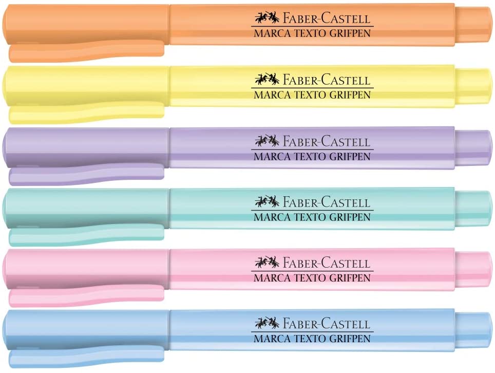 Caneta Marca Texto, Faber-Castell, Grifpen, 6 Cores, Tons Pastel
