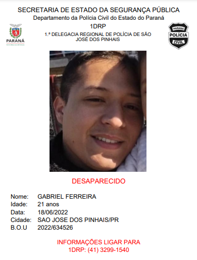 Mecânico desaparece em São José dos Pinhais e família faz apelo para reencontrá-lo