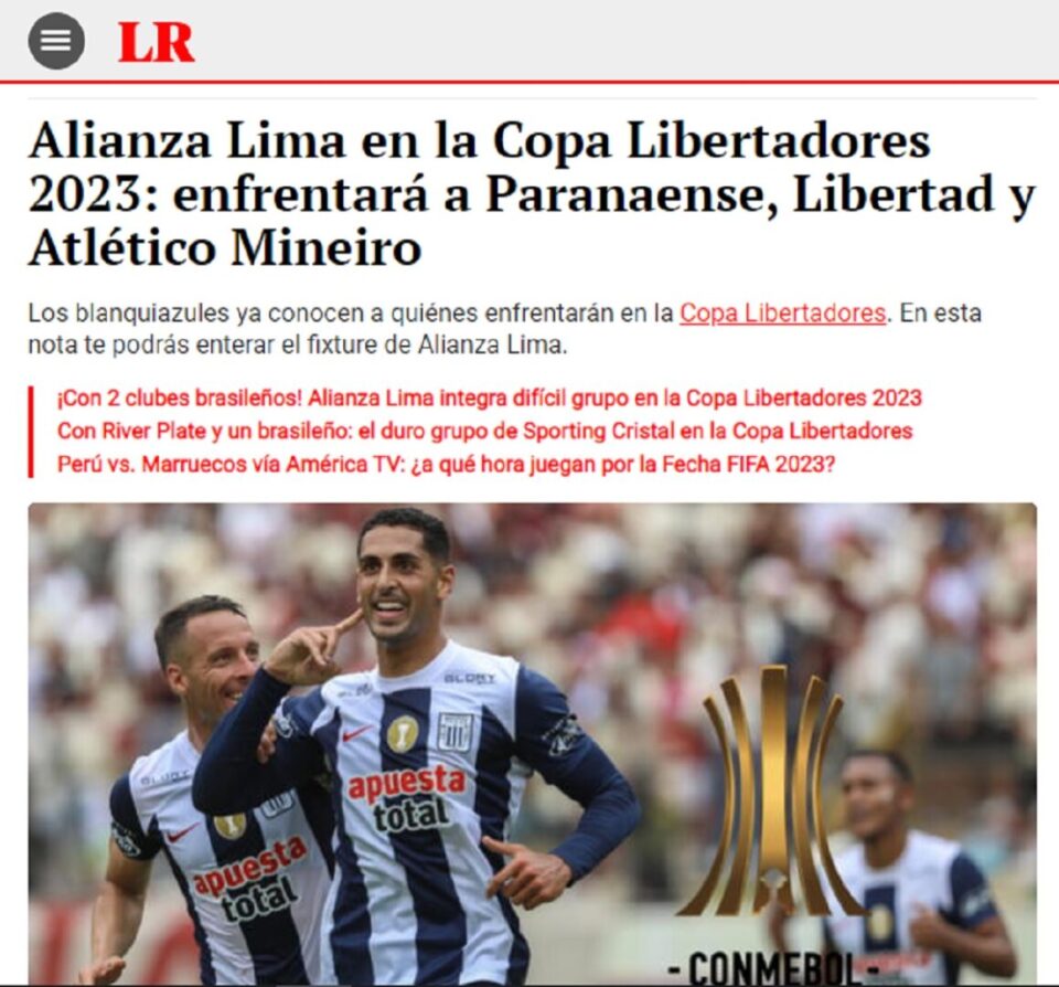 La Republica destaque que o "El Paranaense" será adversário do Alianza Lima