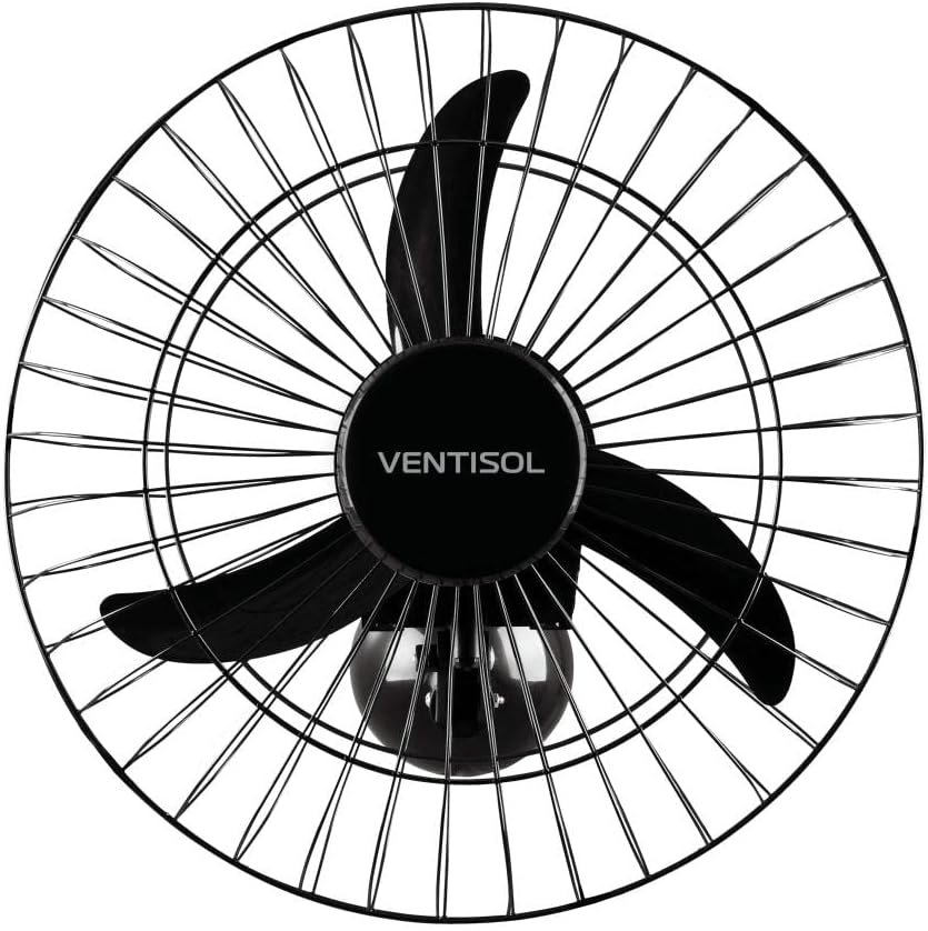 Ventisol Ventilador de Parede Oscilante, 3 Pás Premium, Preto, 50cm, Bivolt