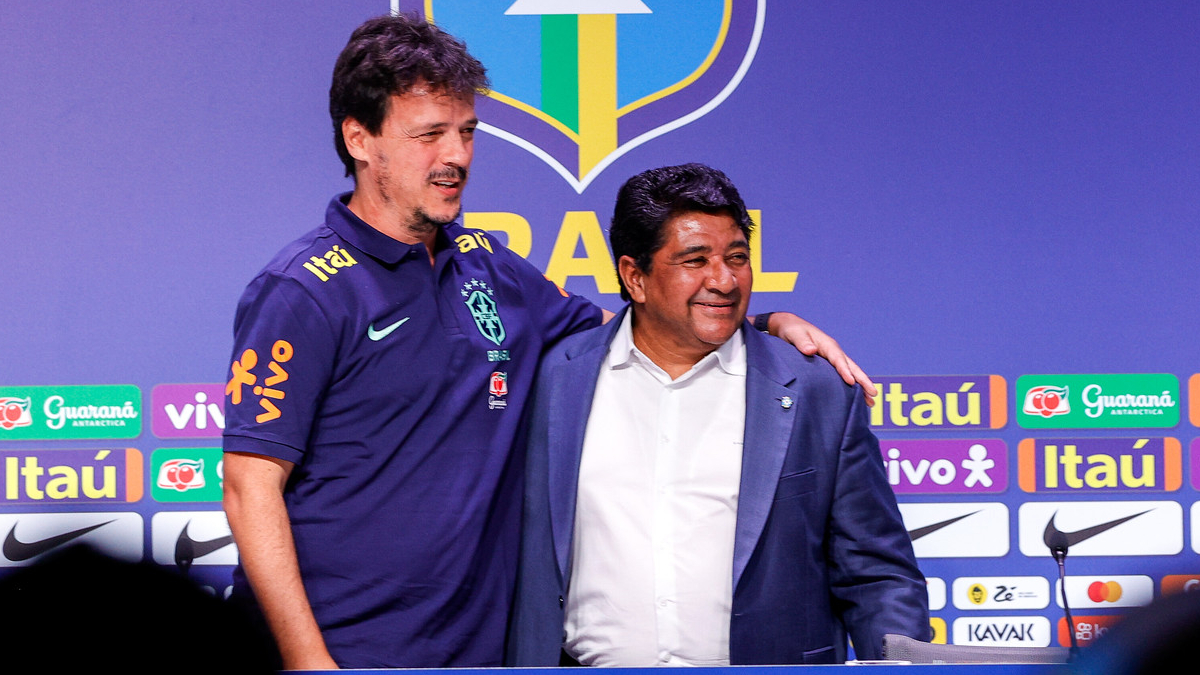 Ednaldo Rodrigues, presidente da CBF, e Fernando Diniz, ex-técnico da seleção brasileira.