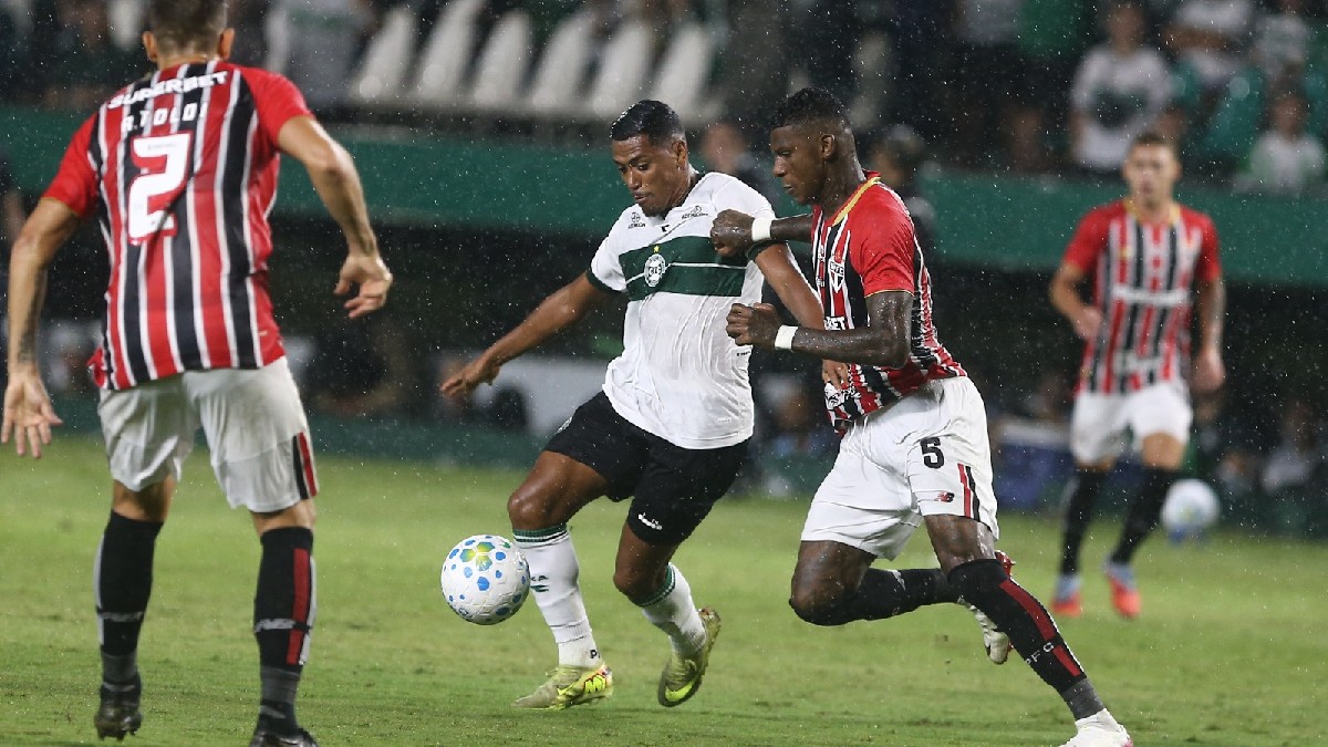 Pedro Rocha em ação em Coritiba x São Paulo, pelo Brasileirão 2026