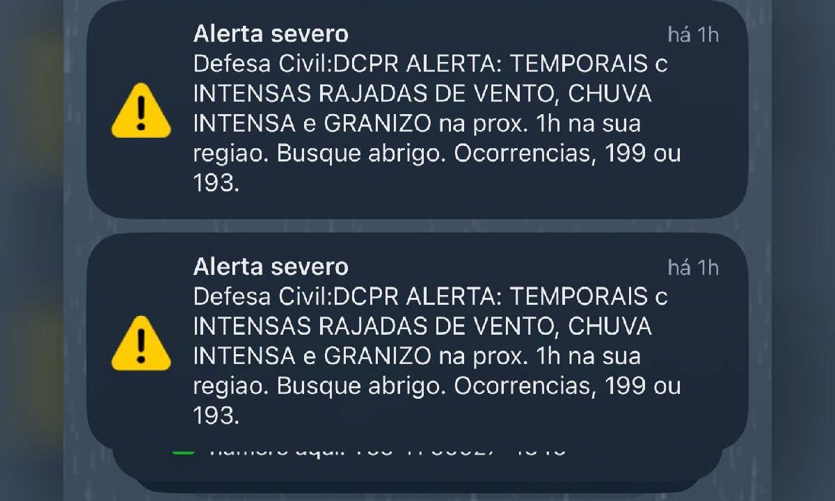Moradores de Curitiba recebem alerta informando sobre tempestade