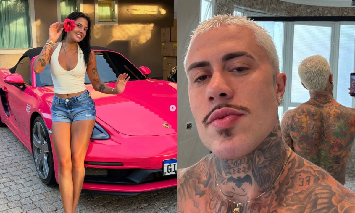 Ana Castela apoiada em carro de luxo e MC Daniel sem camiseta