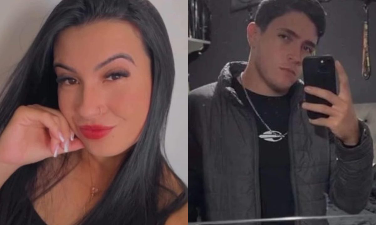 Colagem de duas fotos mostra, à esquerda, Jéssica Brito de Lima, e à direita, Gabriel Dulo. Jéssica posa para foto e usa batom vermelho, além de cabelo liso preto. Gabriel Dulo usa uma jaqueta cinza, camisa preta e posa para a foto em frente a um espelho, enquanto segura um celular.