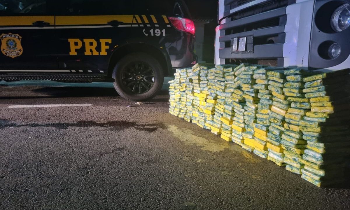 Pilha de tabletes de cocaína na estrada
