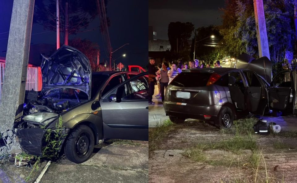 Foto de carro de idoso que bateu em poste no bairro Cajuru
