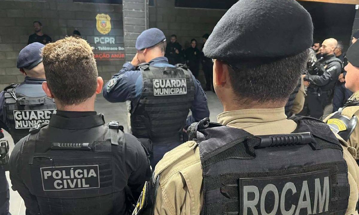 Foto mostra policiais reunidos antes da megaoperação