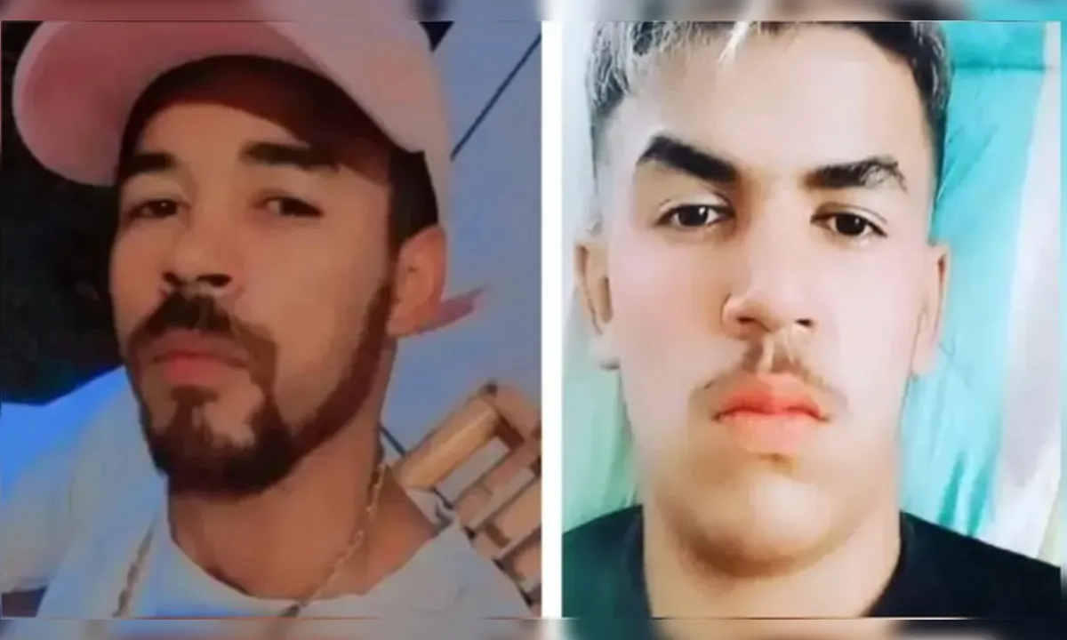Imagem mostra rostos de dois homens, em fotos divididas, que foram mortos por motorista de aplicativo após confusão. Ambos tem bigode ou barba e um deles usa boné.