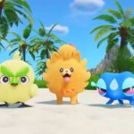Imagem dos novos jogos de Pokémon revelam três personagens numa praia