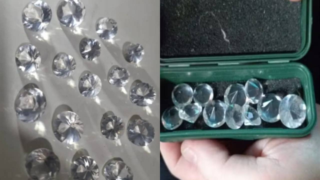 Foto mostra várias pedras de diamantes que foram roubadas por grupo criminoso.