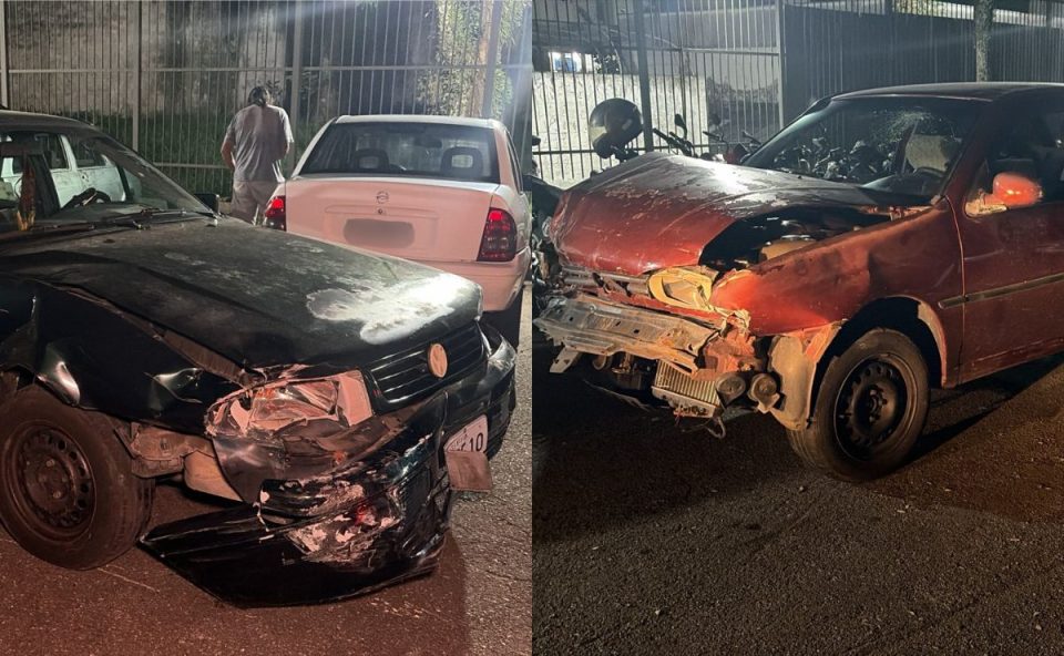 Quantum Santana, à esquerda, e o Gol, à direita; ambos os carros foram roubados e estiveram envolvidos no acidente da Linha Verde desta sexta-feira (20)