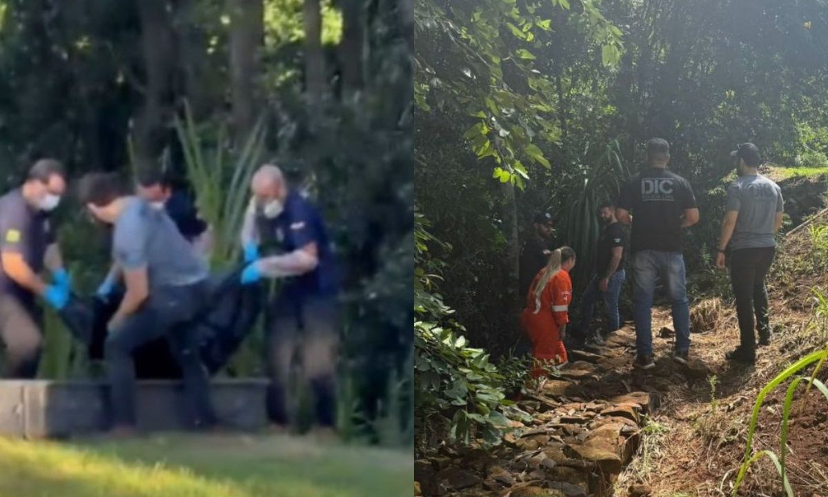 colagem de fotos do local onde o adolescente foi encontrado decapitado em Santa Catarina