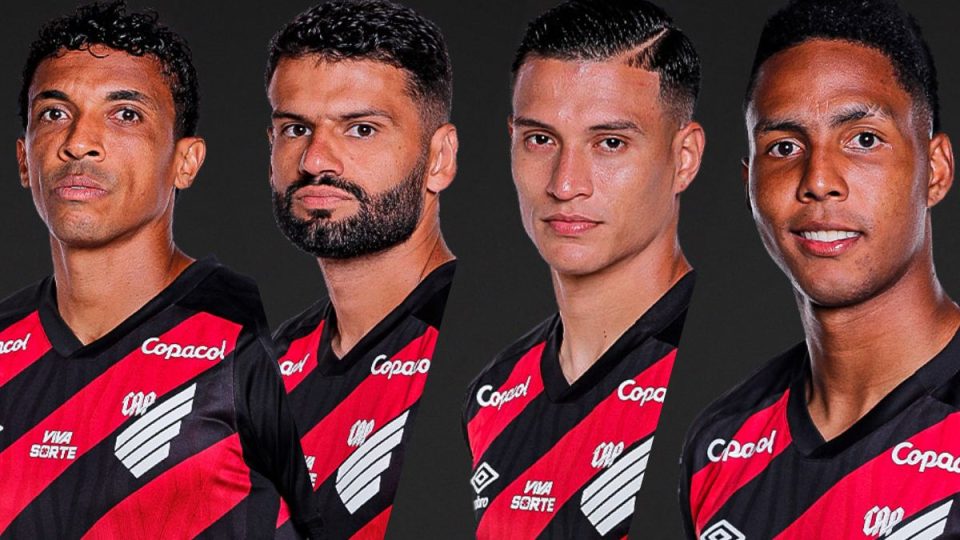 montagem das fotos de apresentação dos volantes do Athletico Paranaense contratados na última janela. São eles: Luiz Gustavo, Jádson, Camilo Portilla e Alejandro García