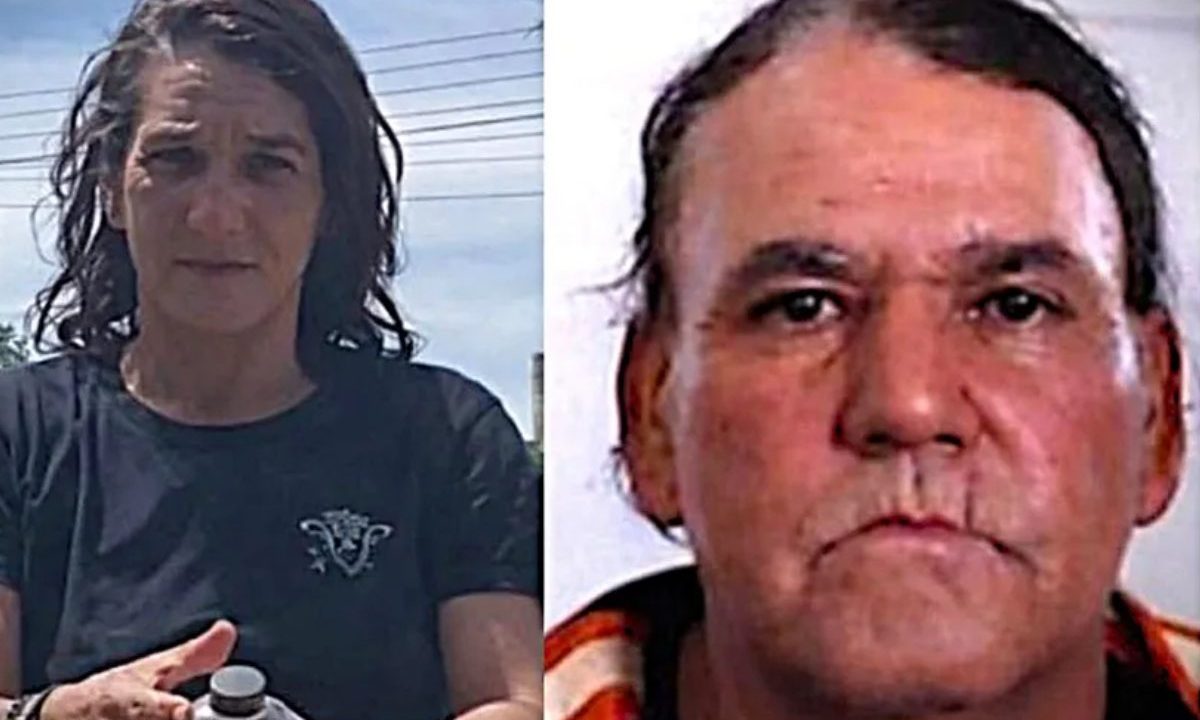 Casal encontrado morto com ferimentos em matagal à beira de rodovia é identificado. Imagem mostra uma mulher com camiseta preta e o rosto de um homem.