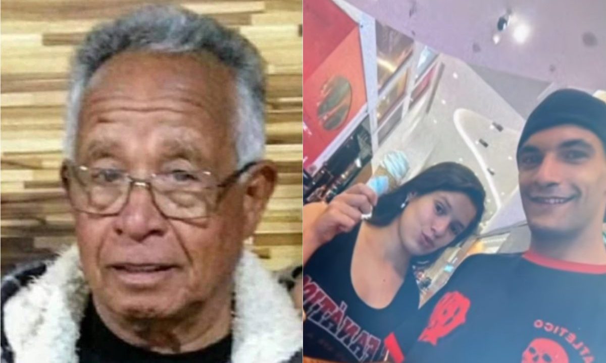 Ex-mulher de idoso encontrado morto em Campo Magro nega abuso sexual. Foto montagem mostra idoso morto e a outra mostra a filha com regata preta e o genro com boné.