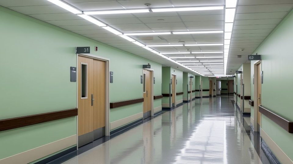 Imagem ilustrativa mostra corredor vazio de hospital em alusão a demissões de funcionários em Curitiba