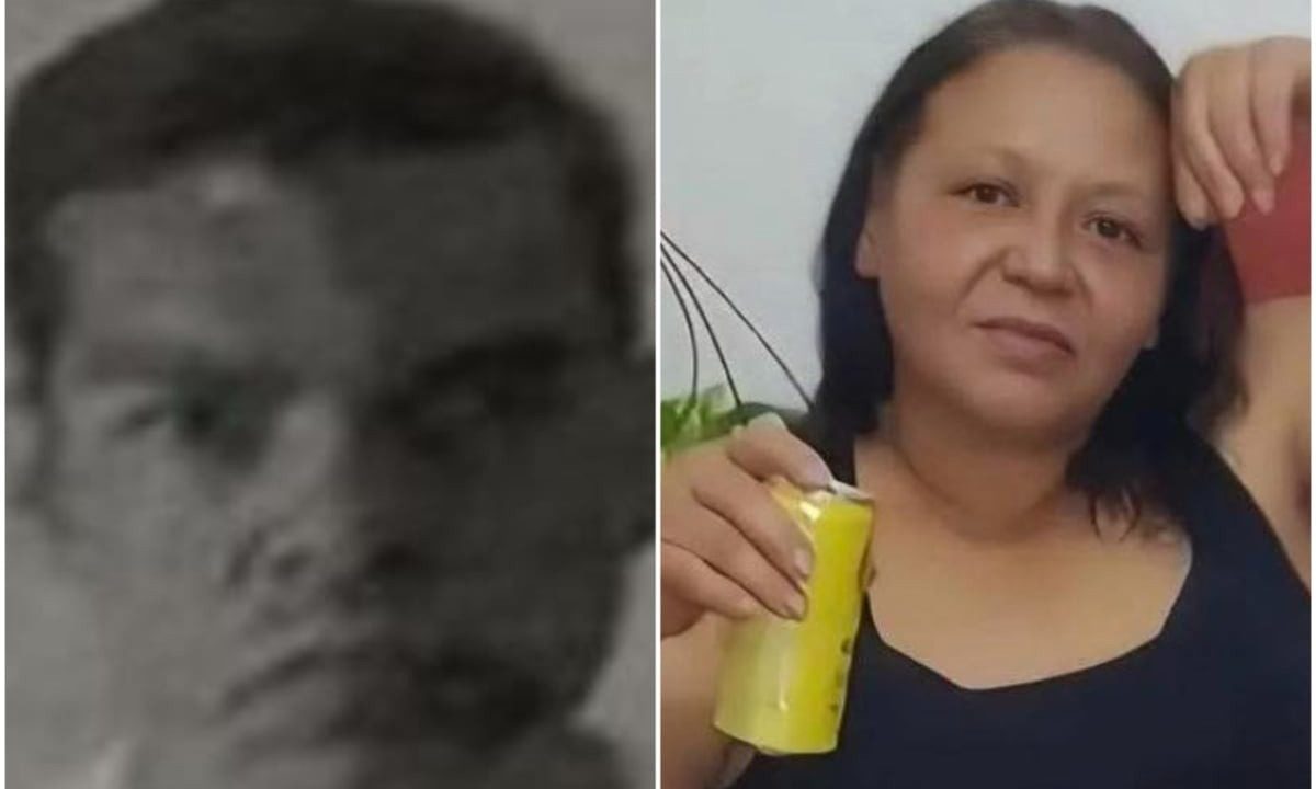 Colagem de duas fotos mostra, à esquerda, rosto de homem em formato 3x4, preto e branco. À direita, uma mulher aparece sorrindo levemente para foto e com uma lata de bebida na mão