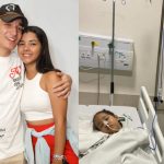 Foto do cantor João Gomes e da esposa, ao lado da criança