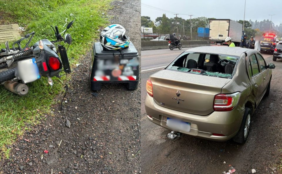 colagem de fotos do local onde o motociclista bateu no carro de aplicativo na BR-116