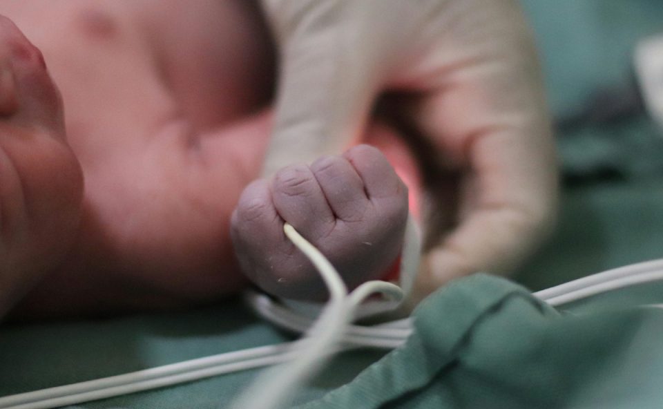 A imagem mostra uma criança recém-nascida ainda no trabalho de parto, simbolizando o caso de uma mulher que engravidou após se relacionar com gêmeos e não conseguir determinar a paternidade da criança.