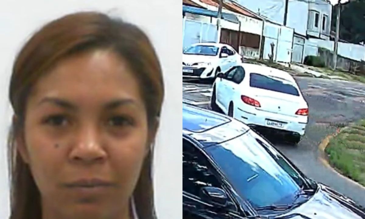 Mulher morta em distribuidora no Uberaba sorrindo e onde carro usado no crime foi abandonado em montagem