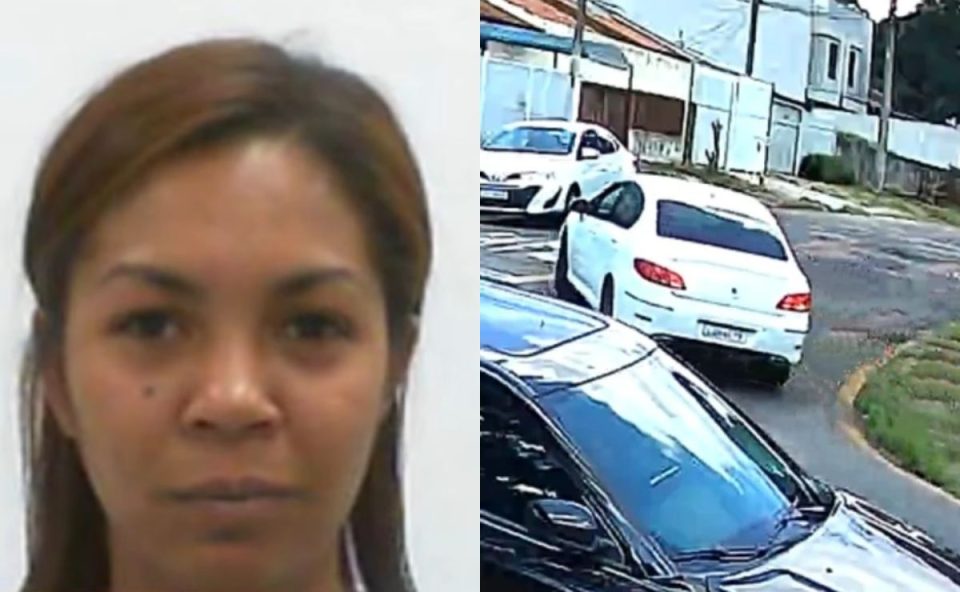 Mulher morta em distribuidora no Uberaba sorrindo e onde carro usado no crime foi abandonado em montagem