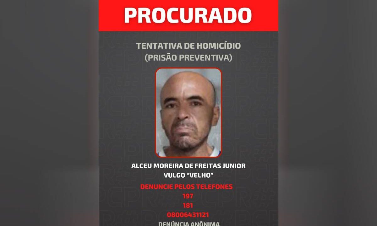 Foto mostra cartaz de procurado de Alceu Moreira de Freitas Junior