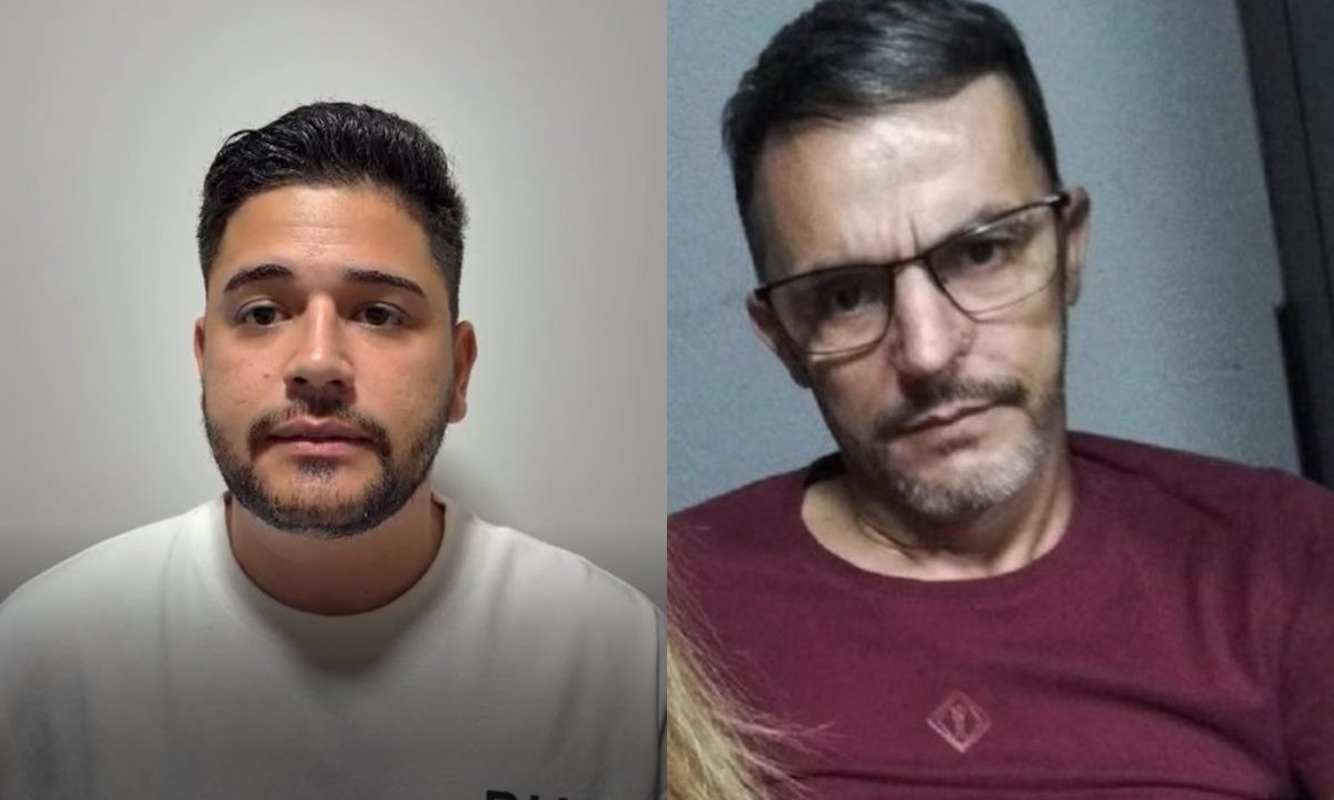 colagem de fotos do suspeito de matar o empresário, em Cascavel, e a vítima
