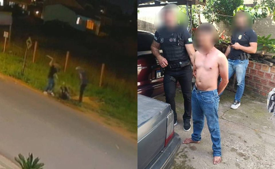 Fotos mostram ataque com facão e suspeito sendo preso