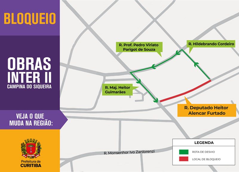 Foto mostra mapa do trânsito no Campina do Siqueira, que terá bloqueios para a retomada das obras do Novo Inter 2