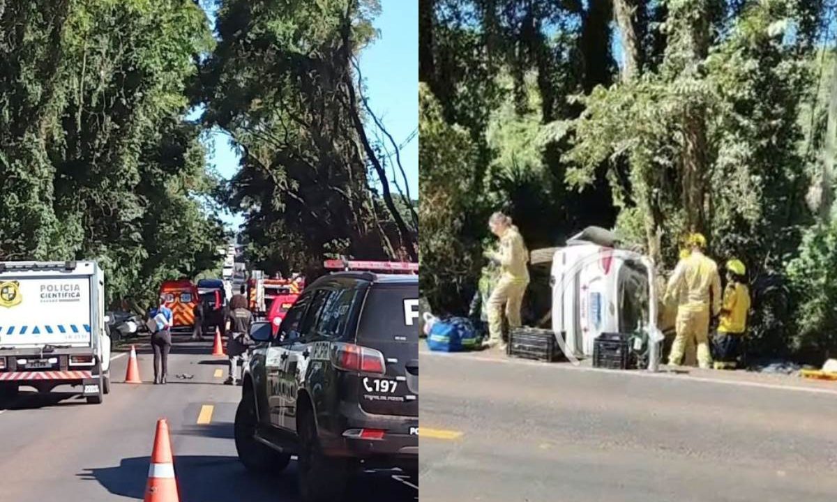 Fotos de acidente entre carros que terminou com pacientes mortos na PR-158