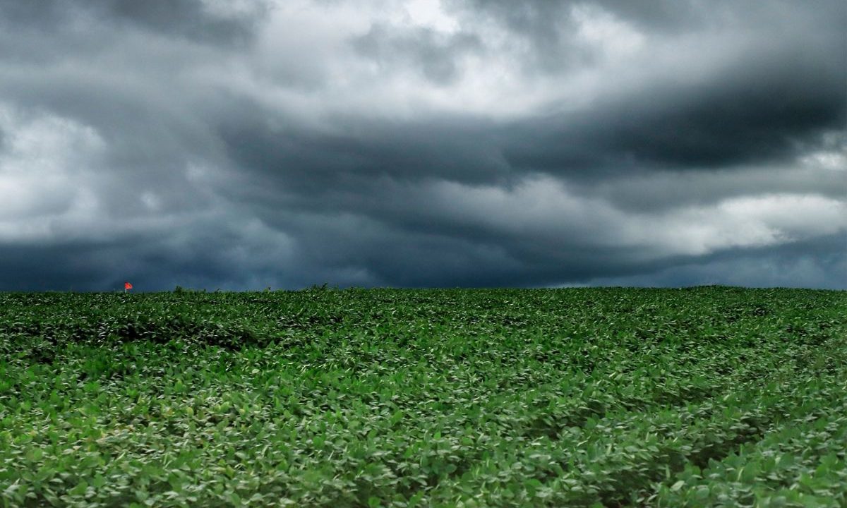 foto de um campo com céu cinza para ilustrar alerta laranja para tempestades em curitiba e paraná