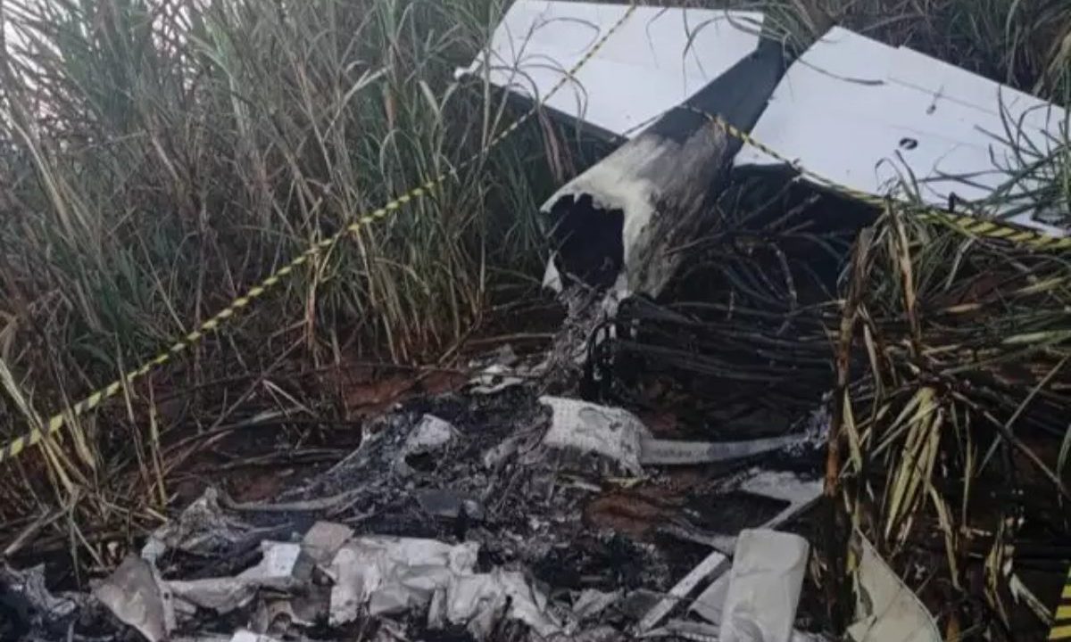 Foto de destroços de avião que caiu e deixou piloto morto
