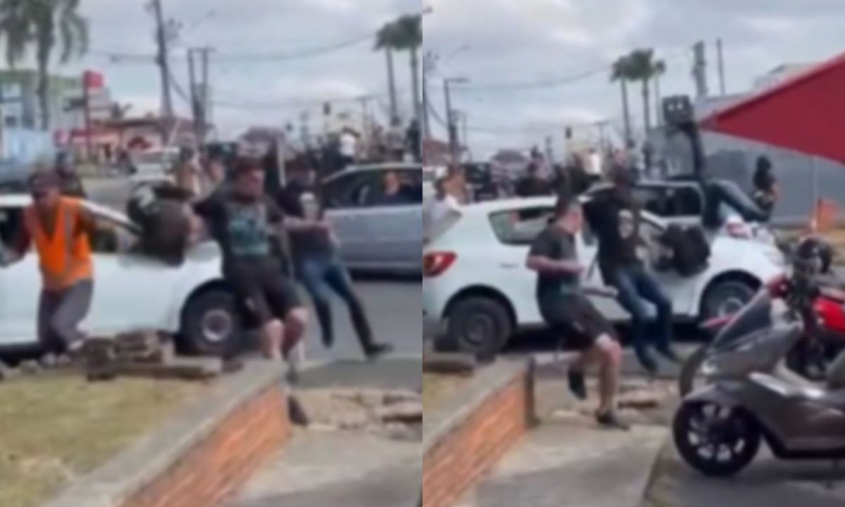 Homem é atingido por carro durante briga de torcedores no bairro Barreirinha, em Curitiba, enquanto grupo tenta fugir do veículo