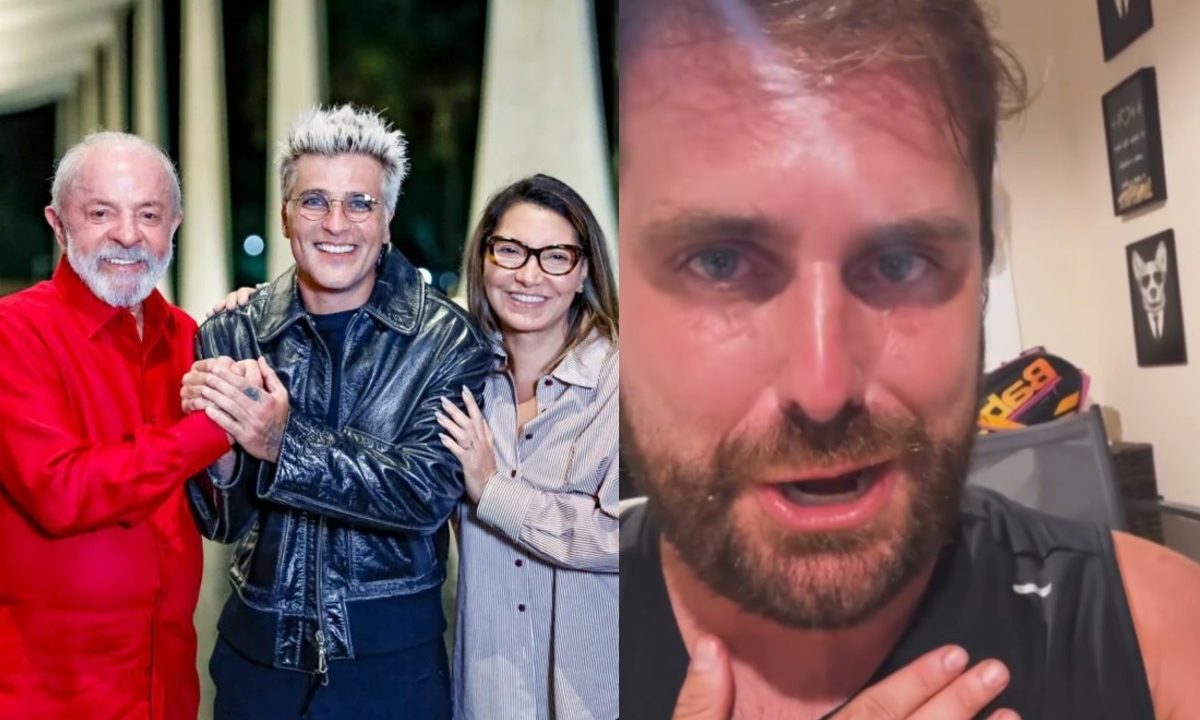 A primeira imagem mostra o ator Bruno Gagliasso no meio do presidente Lula e da primeira dama Janja. A segunda foto é o deputado e irmão do ator Thiago Gagliasso