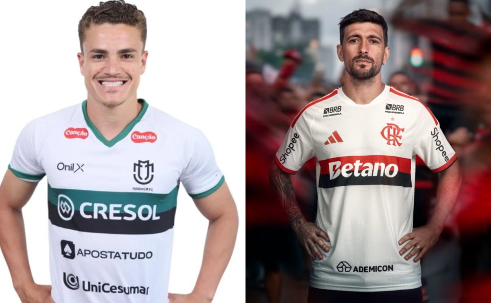 Foto montagem das camisas de Maringá e Flamengo em 2026