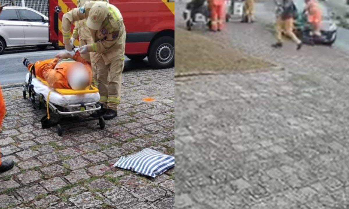 Gari sendo resgatado após ser atropelado por carro e acidente ao lado em montagem