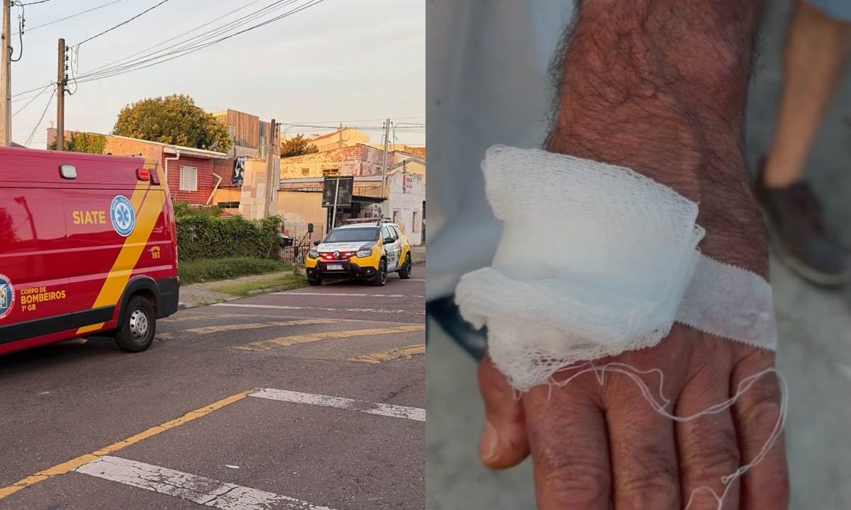 Local em que ocorreu confusão embar e terminou com proprietário agredido na mão; imagem ao lado mostra ferimento