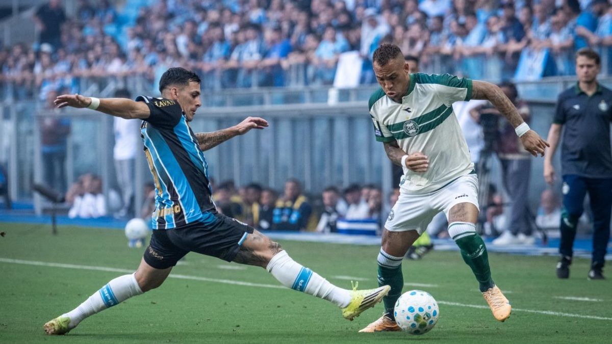 Jogadores de Grêmio e Coritiba disputam a bola