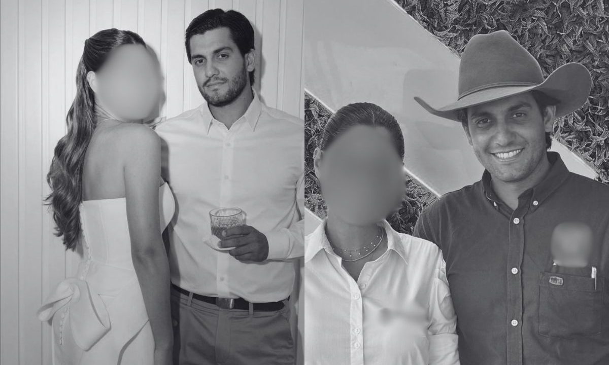 foto em preto e branco do empresário ao lado da noiva, antes de ser encontrado morto em fazenda